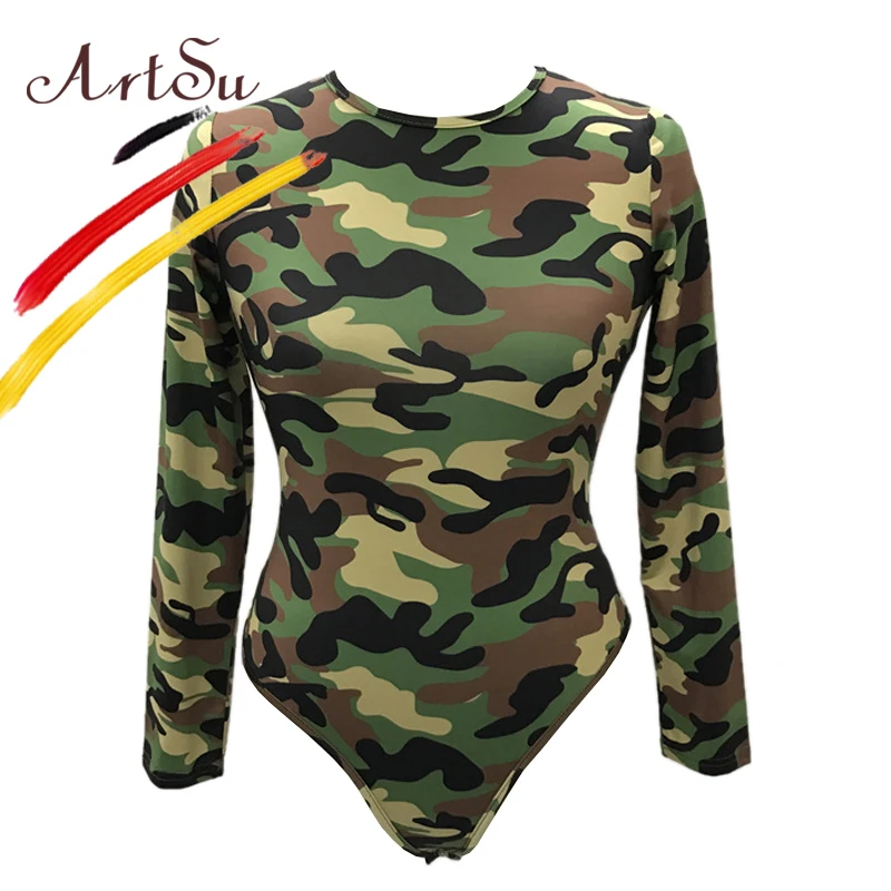 ArtSu винтажный цветочный женский боди комбинезон 2017 Осень Зима длинный рукав