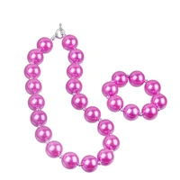 2020 new arrival fashion jewelry set hot pink pearl girl cartoon bracelet necklace set kids gilrs princess style bracelet