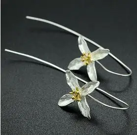 

2016 New arrival trendy promotion gift long flower 925 sterling silver female earrings jewelry wholesale jewelry Valentines Gift