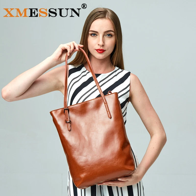 

XMESSUN Brand 2020 Women Handbag Genuine Leather Shoulder Bag Bucket Ladies Purse Casual Shopping Bag Satchel Capacity Bolsos