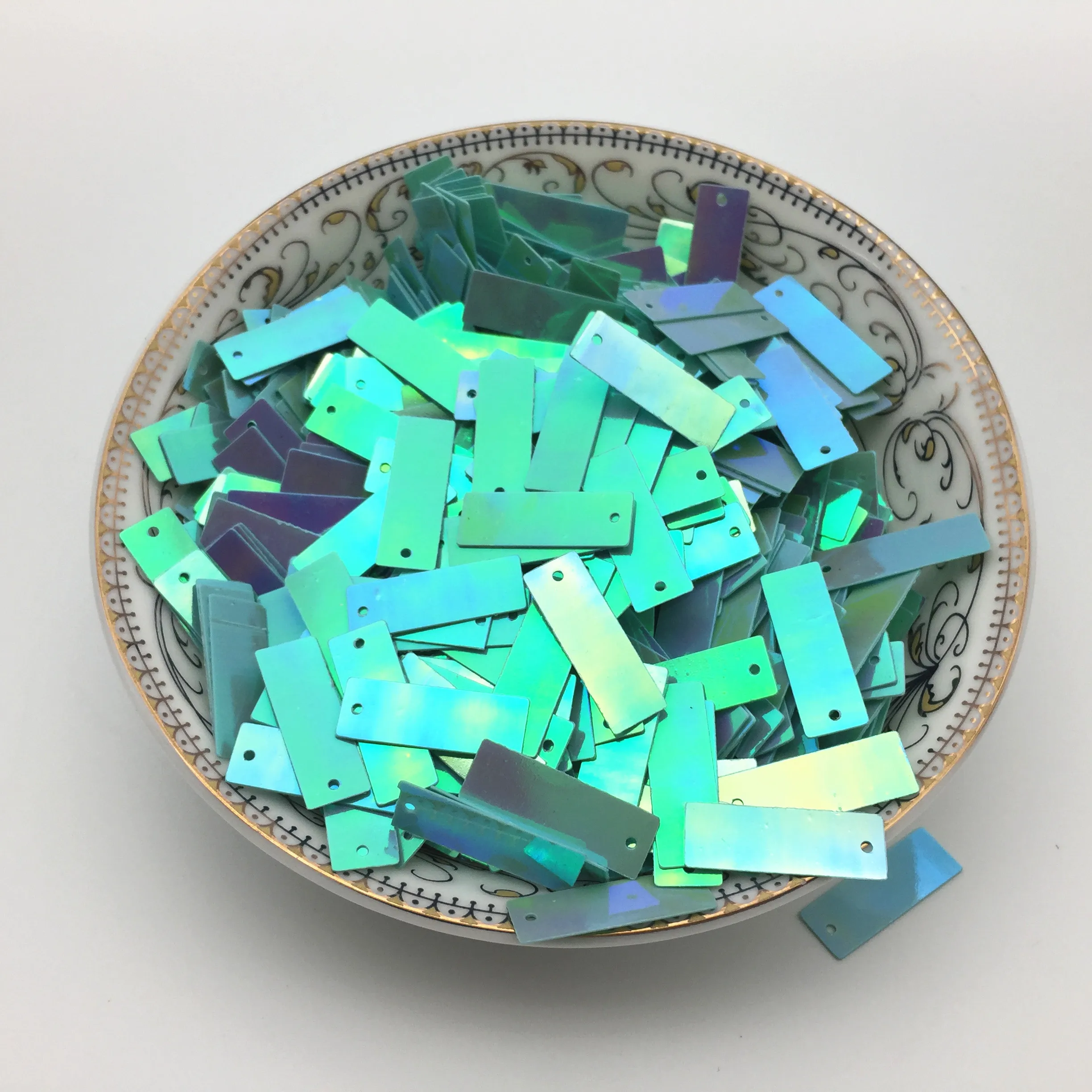 

50g 6*19mm Rectangle Sequins Flat Paillettes 1 Hole Shoes Bags Garment Accessory Wedding Crafts DIY Flake Light Blue AB