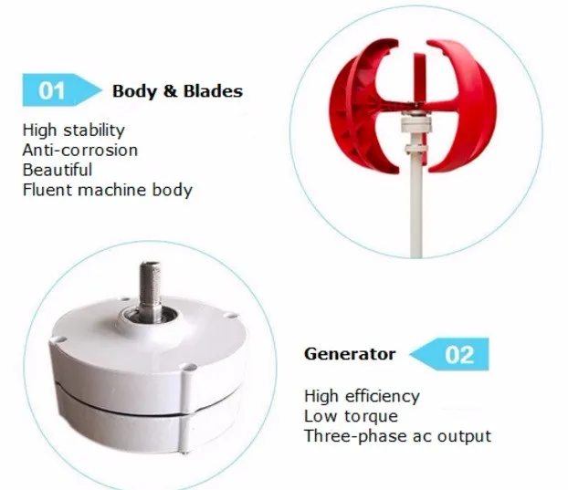 Домашняя энергия 200 Вт 12/24 в вертикальный ветрогенератор Китайская Красная