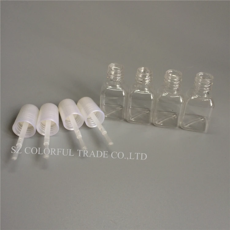 300pcs/Lot 5g Mini Cute Clear Plastic Empty Square Nail Polished Bottle With White Cap Brush Cosemetic Container For Children
