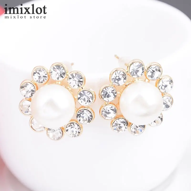 1pair New Fashion Jewelry Crystal Rhinestone Pearl Stud Earrings For Women Vintage Flower Gifts Girls | Украшения и аксессуары