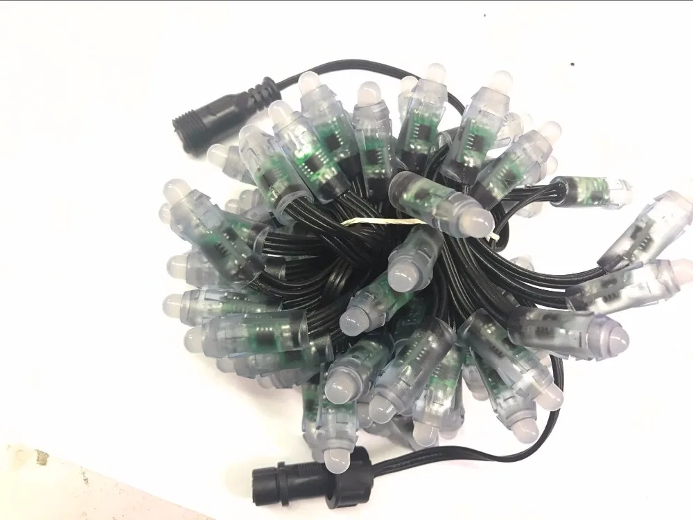 Тип Пули 18AWG провод DC12V WS2811 адресуемых rgb LED пиксель узел; все черный провод, IP68 Номинальная; 100 шт./строка с 13.5 мм косички