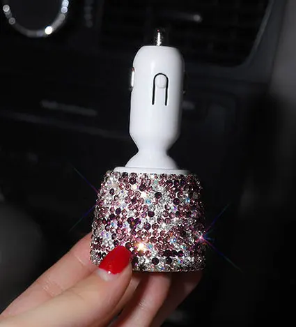 usb charger Фиолетовые аксессуары для интерьера, фиолетовые хрустальные стразы, USb зарядное устройство, ароматизатор, парфюмерная база, стильный комплект для автомобиля - Название цвета: usb charger