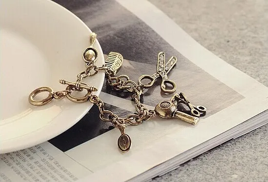 Sales Antique Gold Bracelet Vintage Joker Link Bracciali Metal Scissor blower Mirror Punk Wristband for women | Украшения и