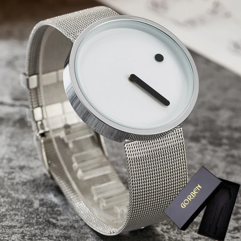 White With Box Креативные Часы минималистичные наручные часы для мужчин и женщин из нержавеющей стали с сетчатым ремешком простой дизайн браслеты спортивные часы Hodinky часы - Цвет: White With Box
