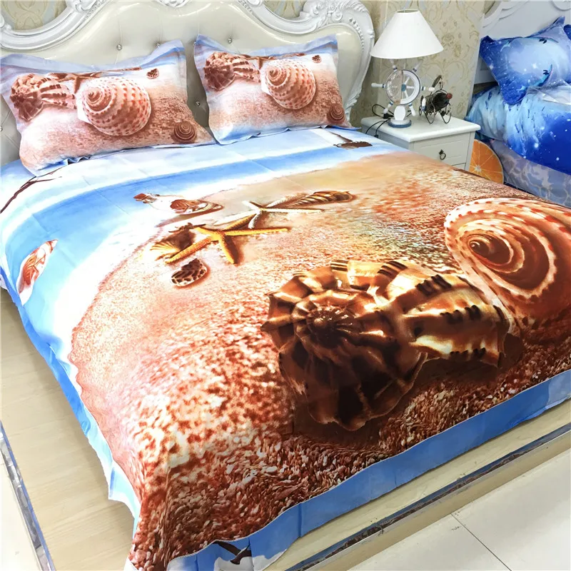 3D HD Sea Shell Beach постельное бельё 100% хлопок синий морской Стёганое одеяло крышка