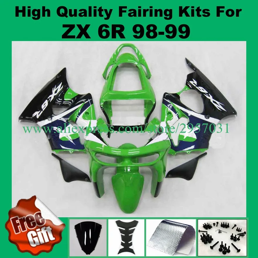 

Free screws+gifts Motorcycle for KAWASAKI Ninja ZX-6R 98-99 ZX 6R 1998-1999 Green Blue 98 99 ZX 6R 1998 1999 Fairing kits