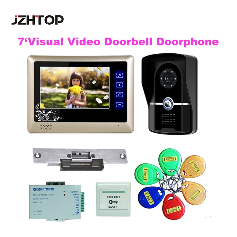 

Полноразмерный сенсорный экран TFT 7 дюймов, видеодомофон для системы безопасности, проводной визуальный домофон, источник питания 12 В, 3 А, катодный замок