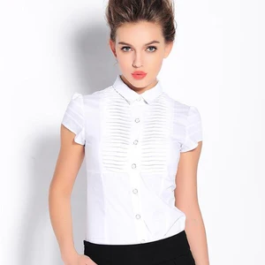 Летняя стильная модная элегантная плиссированная офисная рубашка с коротким рукавом брендовая блузка фиолетовая, черная, белая фотография SY0063 Бесплатная доставка