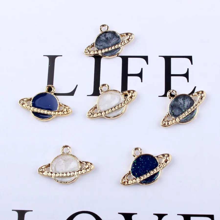 50pcs/lot 15*22mm Enamel planets Charm Oil Drop Zinc Alloy plant with aureole star enamel Pendants DIY Earring Making | Украшения и