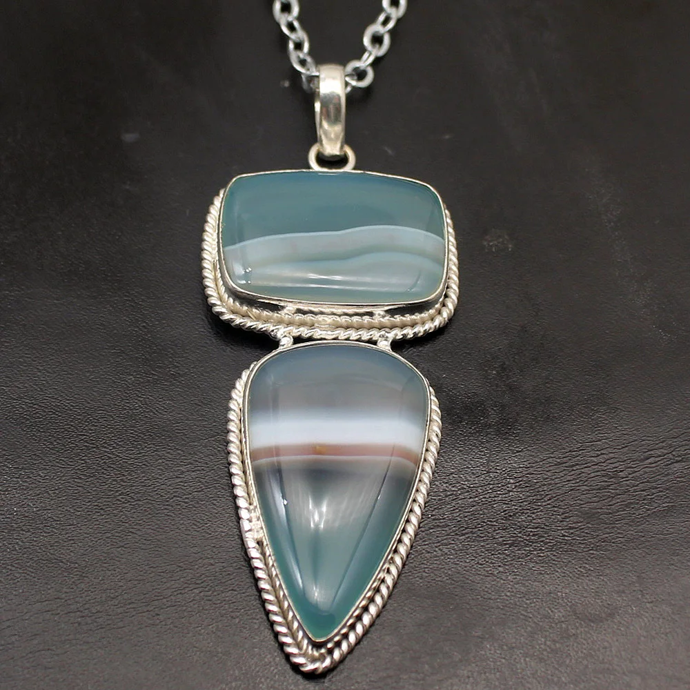 

Fashion Jewelry Pure Botswana Agate Silver Color Charms Necklace Pendants AK84