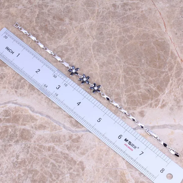 Великолепный браслет цепочка из черного кубического циркония с серебряным