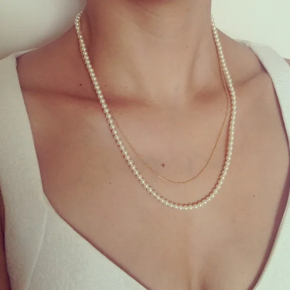 Новая мода жемчужное ожерелье медное двойное короткое из бисера для женщин панк