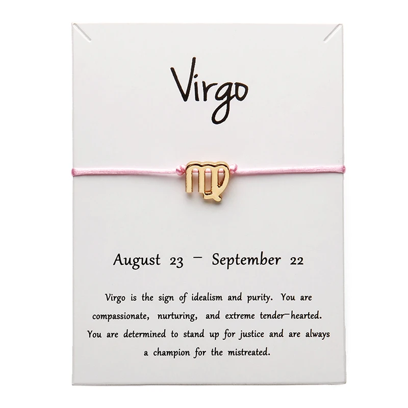 pink Gold Virgo Белая карта Модные украшения 12 созвездий Зодиака Дева счастливая веревка браслет браслеты для женщин аксессуары - Окраска металла: pink Gold Virgo