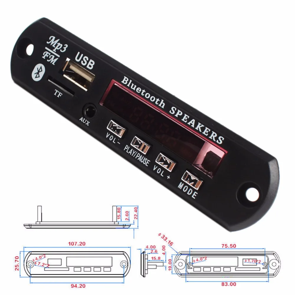 Беспроводной Bluetooth 12 В 5 в микро usb микрофон 3 мм AUX FLAC MP3 WMA декодер плата аудио