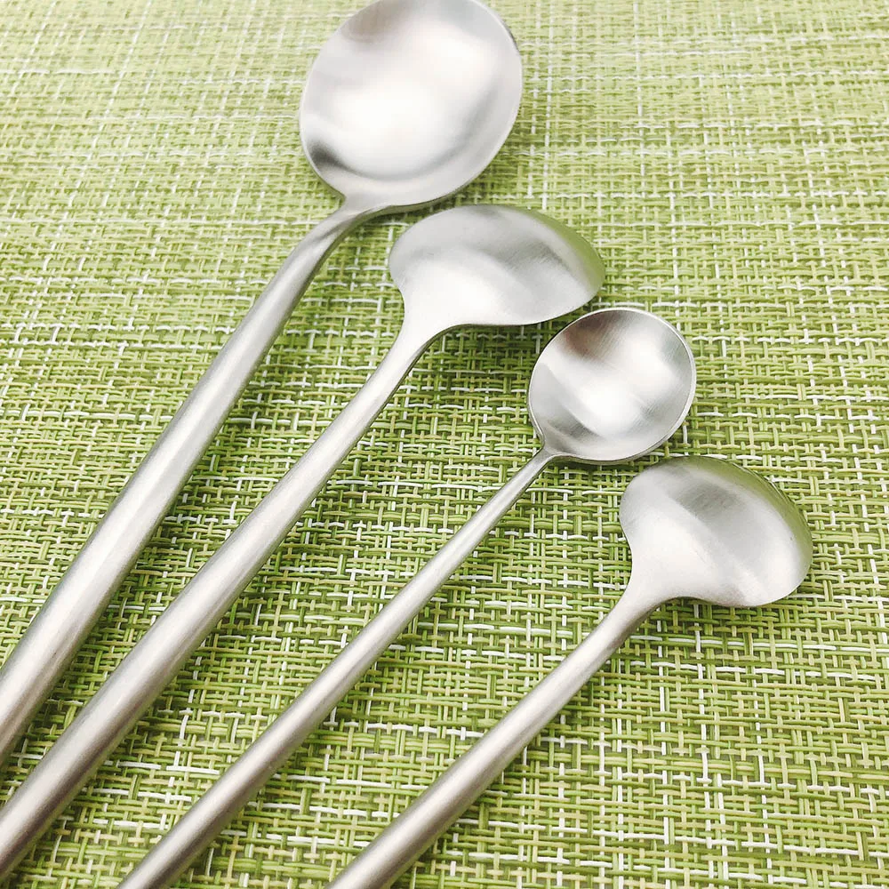 36 Pieces Matte Silver Dinnerware Set Luxury Cutlery Stainless Steel Dinner Knife Cake Fork Long Handle Scoops Tableware | Дом и сад
