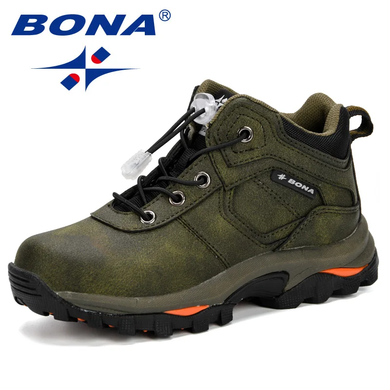 Army green BONA/модные кроссовки для мальчиков и девочек; детские школьные спортивные кроссовки из искусственной кожи; Повседневная стильная удобная дизайнерская обувь для катания на коньках - Цвет: Army green