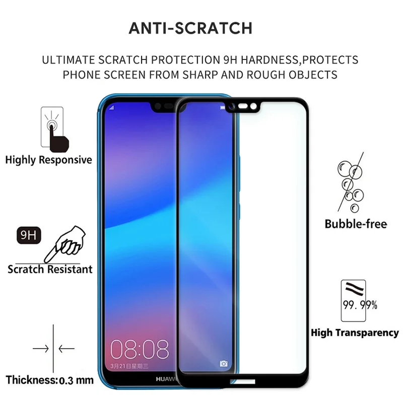 2 шт. полное покрытие Защита экрана для huawei P20 lite 9H чехол из закаленного стекла для Nova 3E ANE LX3 L23 LX1 L03 пленка