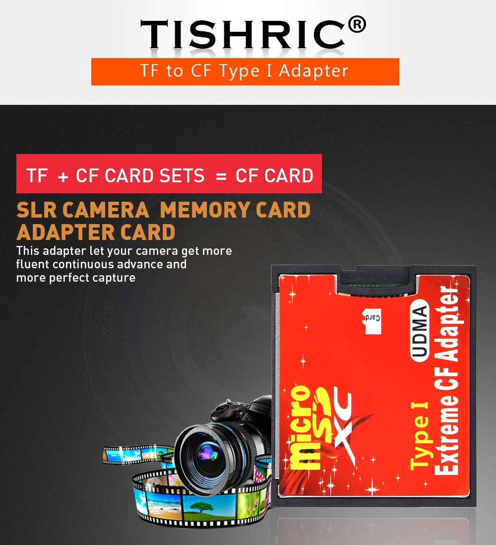 TISHRIC Micro SD TF для карты CF адаптер для MicroSD/HC для компактной вспышки типа I считыватель карт памяти конвертер для камеры