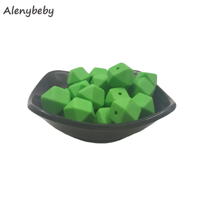Summer green 50 шт. 17 мм Силиконовые шестигранные шарики BPA Бесплатно Детские Прорезыватели для зубов Еда Класс силиконовый Прорезыватель Жевать Ожерелье игрушки Детские подарки для душа - Цвет: Summer green