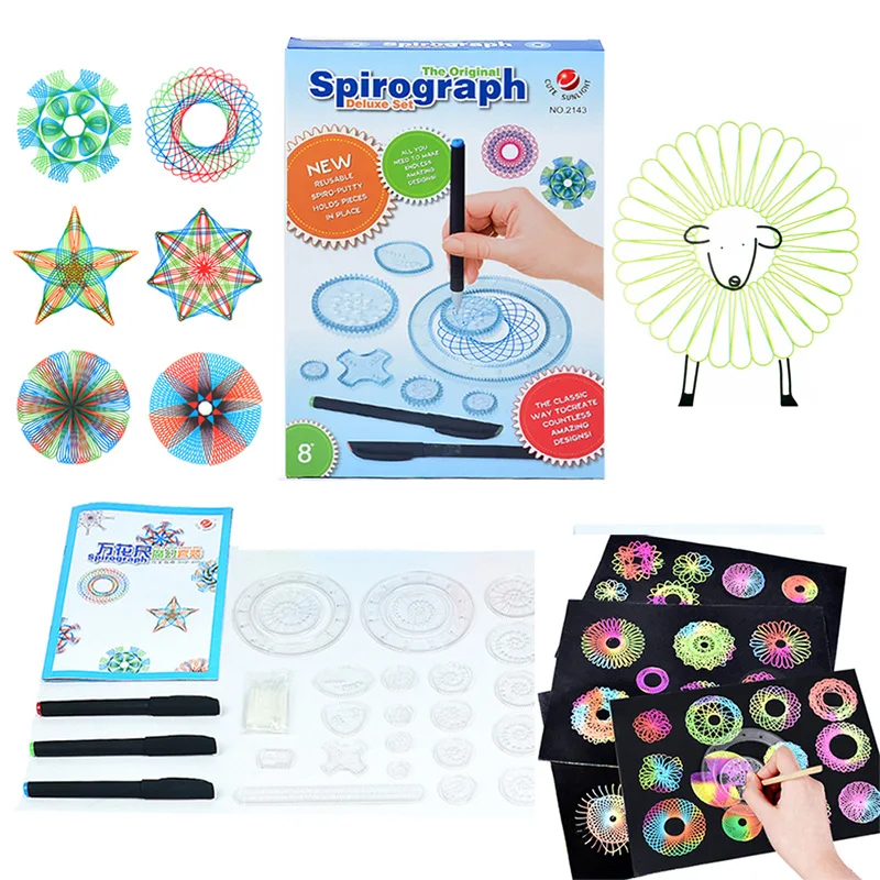 Children Spirograph Drawing Toys Set Accessory Magic Creative Spiral Sketchpad Kid Boy Girl Learning Educational Art Craft Gift | Игрушки и