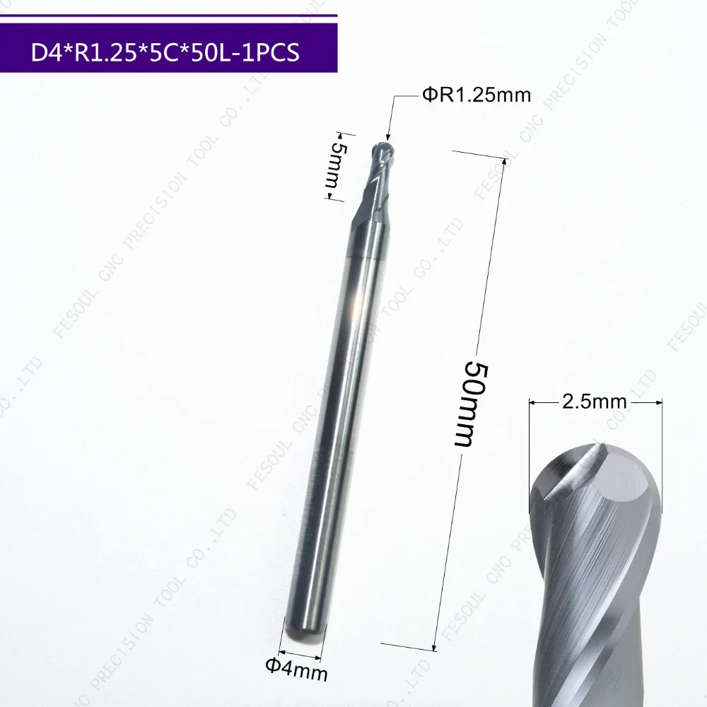 D4 * R1.25 5C 50l 1 шт. бесплатная доставка HRC45 2 Флейта с шариковым носом CNC