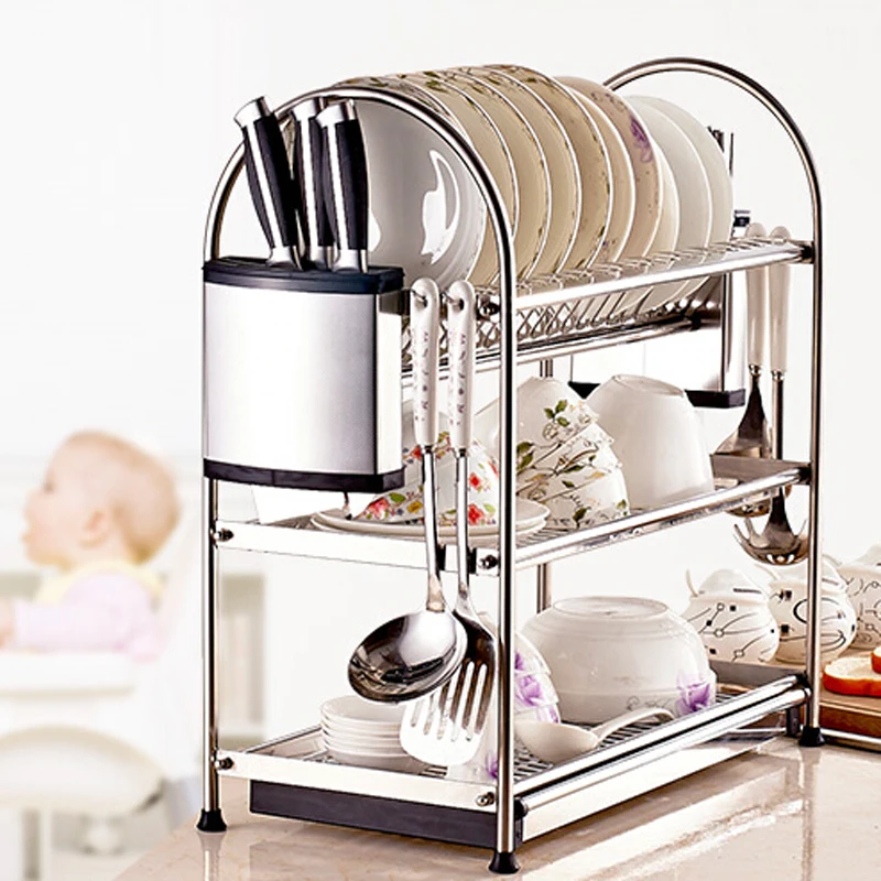 Нержавеющая сталь Кухня Слива стойки многофункциональный Полка Стеллаж для