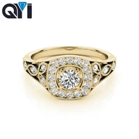 qyi 14k yellow gold fashion wedding rings for women shiny round cut moissanite diamond engagement halo ring