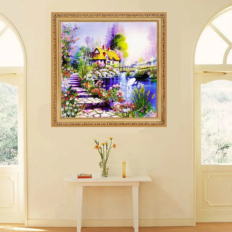 Chinese Needlework DIY Ribbon Cross stitch Sets for Embroidery kit Garden Lake Flowers landscape bands embroidery wedding Decor | Дом и сад