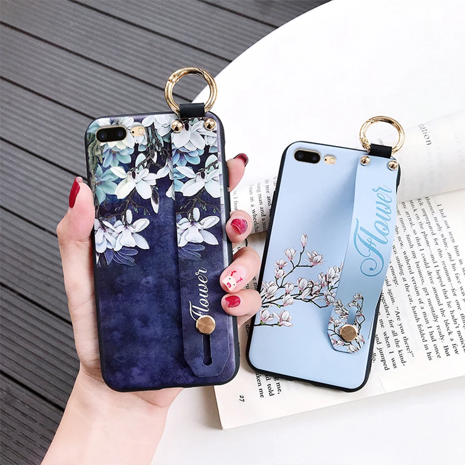 AXBETY для iPhone 11 Pro 7 6 XR 8 Plus XS MAX Модный цветочный мультяшный шнурок петля подставка чехол для телефона для iPhone X 8 6 Plus чехол