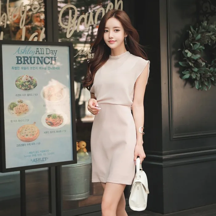 Женское шифоновое платье карандаш без рукавов с круглым вырезом элегантное