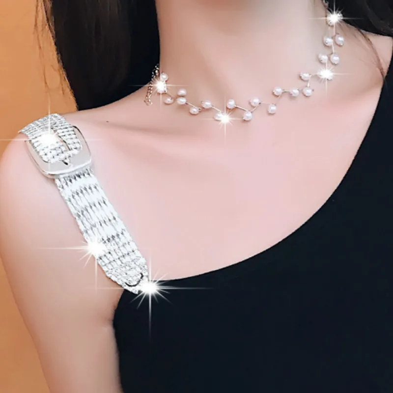 2019 Новая женская модная футболка браслет со стразами топ без рукавов сексуальный