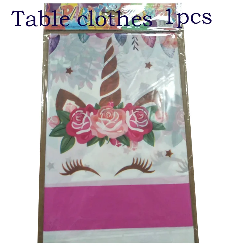 1pcs table clothe Розовый Единорог вечерние украшения для девочек на день рождения латексные шары Единорог посуда бумажная шляпа салфетки тарелка скатерть с днем рождения подарок - Цвет: 1pcs table clothe