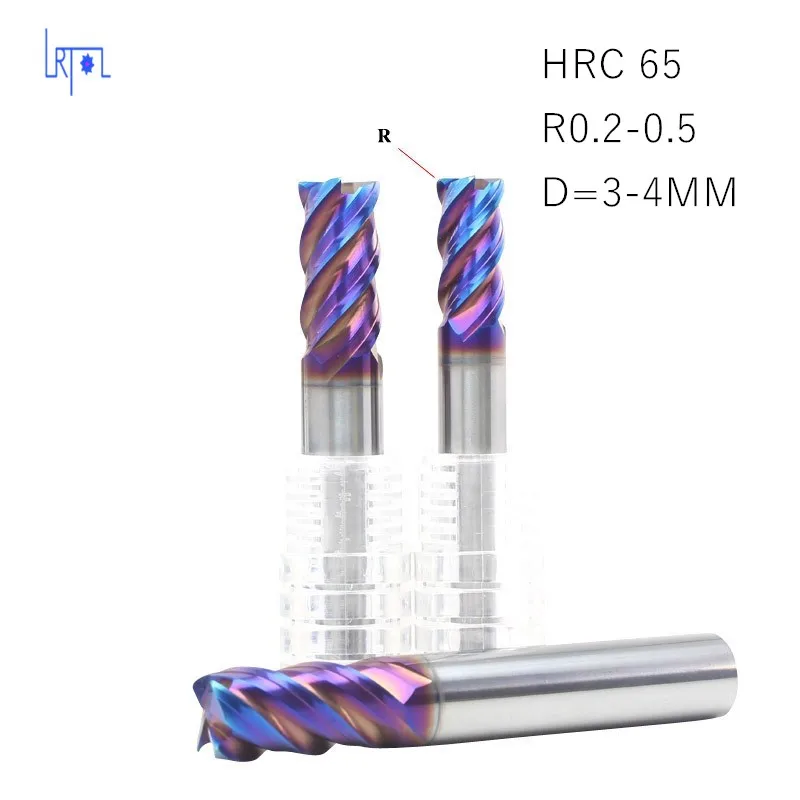 5 шт. hrc65 R0.2 0 * D3 4 50L твердосплавные вольфрамовые концевые фрезы с канавками и