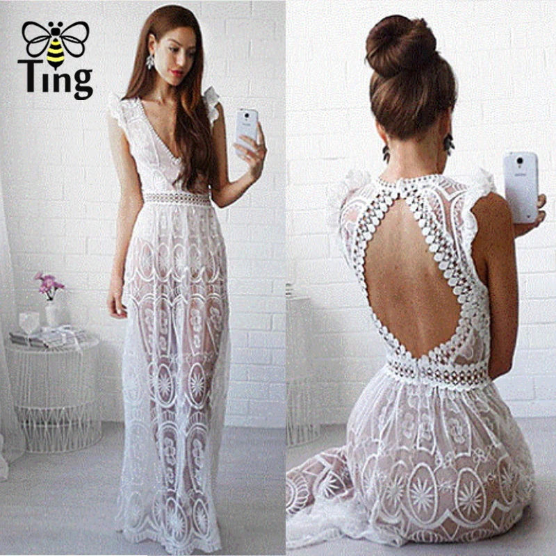 Женское кружевное платье Tingfly прозрачное с открытой спиной вечернее в стиле