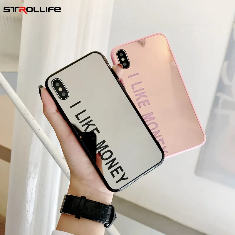 STROLLIFE Candy Color Phone Case for iPhone X XS Max XR Mirror Surface Cover IPhone 8 6s 7 Plus Letters I Like Money Shell |