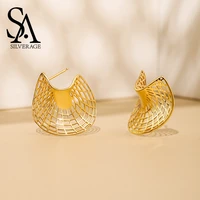 sa silverage 925 sterling silver 14k yellow gold plated stud earrings for women sector earrings fashion jewelry gift for woman