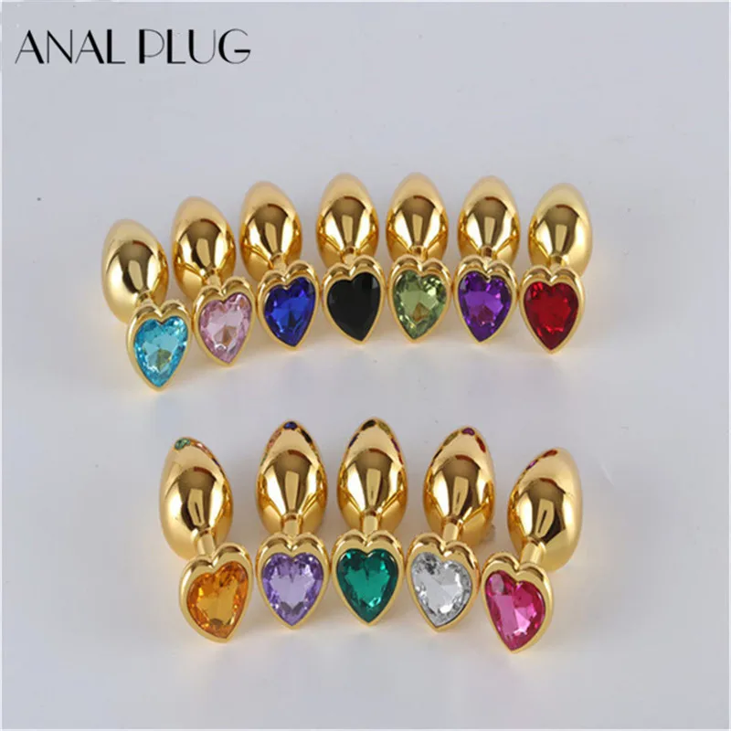 Анальная пробка золотого цвета из нержавеющей стали в форме сердца стандартная