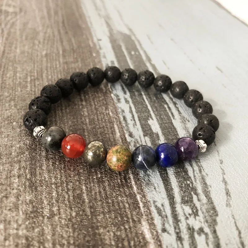 Йога медитации унисекс чакра браслет Лава 7 чакра камень Boho Jewelry Натуральный камень бисером Исцеление наручные