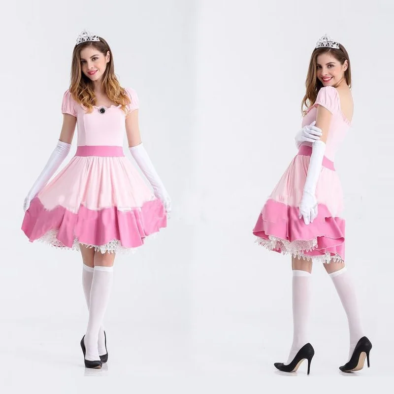 Платье принцессы Белоснежки для взрослых на Хэллоуин розовая юбка горничной