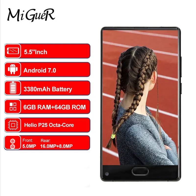 Doogee MIX мобильный телефон 5 'ɺMOLED MTK Helio P25 Android 7 0 Восьмиядерный 6 ГБ + 64 16.0MP 5.0MP 3380
