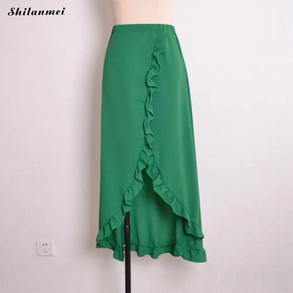 Summer Women Skirts Drawstring Waist Flouncing Maxi Skirt Solid Split Irregular Hem Holiday Beach Elegant Fladas | Женская одежда