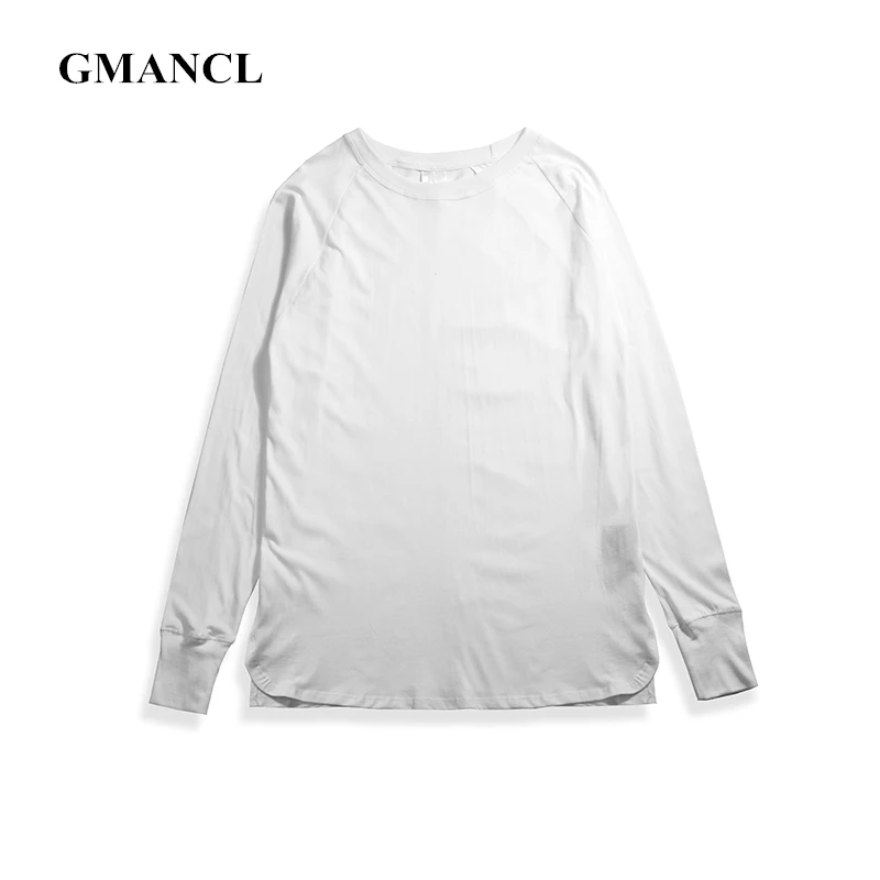 Мужская свободная футболка GMANCL повседневная Однотонная с длинным рукавом и
