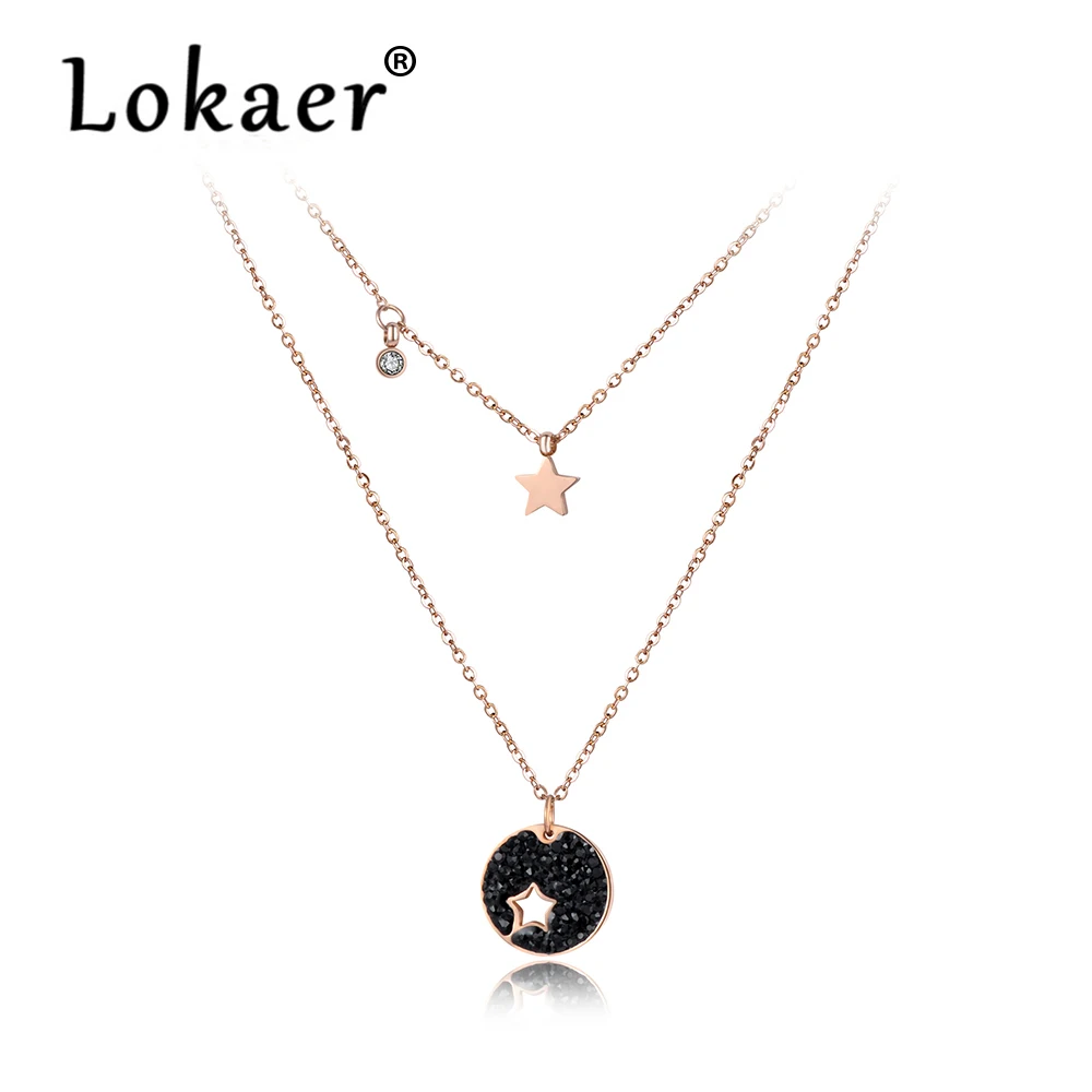 Lokaer, кубический цирконий, звезда, чокеры, ожерелья для женщин, проложить, установка, стразы, розовое золото, цвет, нержавеющая сталь, ювелирные изделия N18035