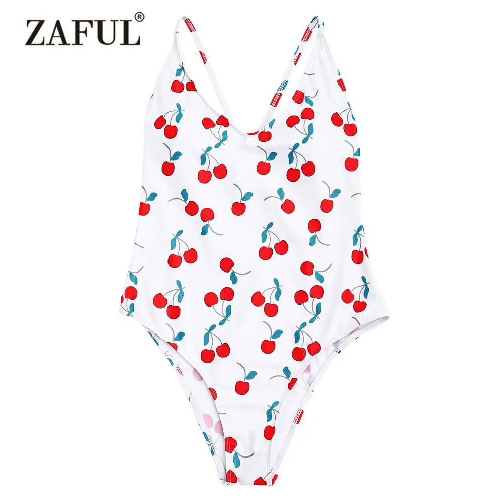 ZAFUL новый купальник с принтом вишни крест накрест цельный женский слитный