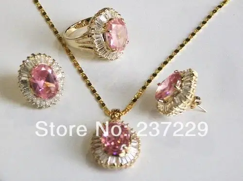 Оптовая цена + 18 K позолоченные розовые Кристальные наборы кулон серьги кольцо