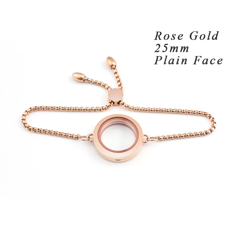 25mm rose gold Carvort 25 мм 30 мм Твист медальон браслет из нержавеющей стали 316L плавающий медальон с подвесками из прозрачного стекла медальон с регулируемой цепочкой - Окраска металла: 25mm rose gold